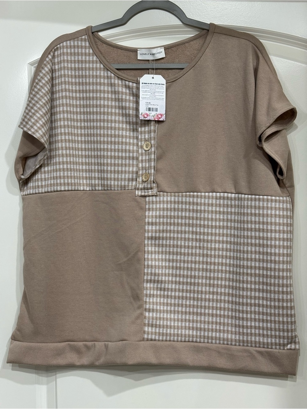 Lovely Melody Beige Patchwork Short Sleeve Tee